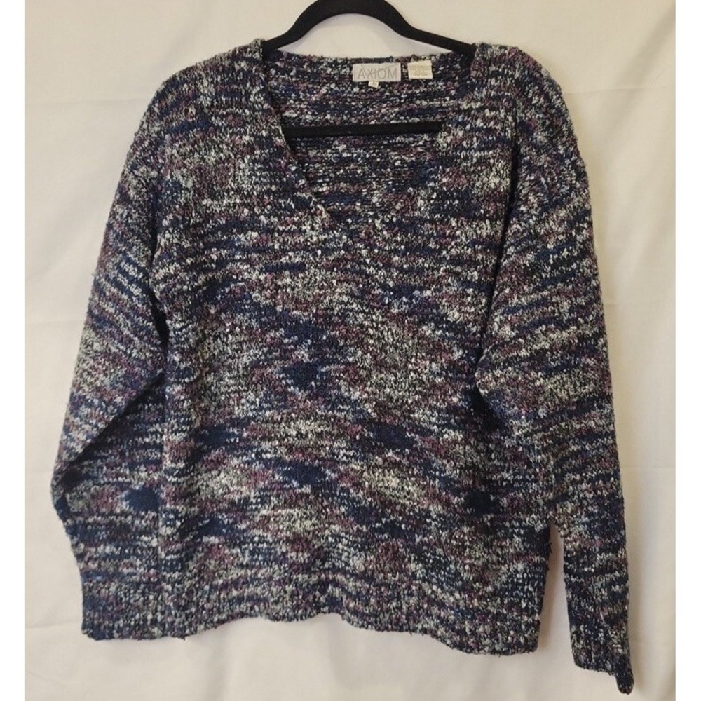 Axiom Vintage Knit Sweater Womens Size Large V-neck Purple Colorful‎